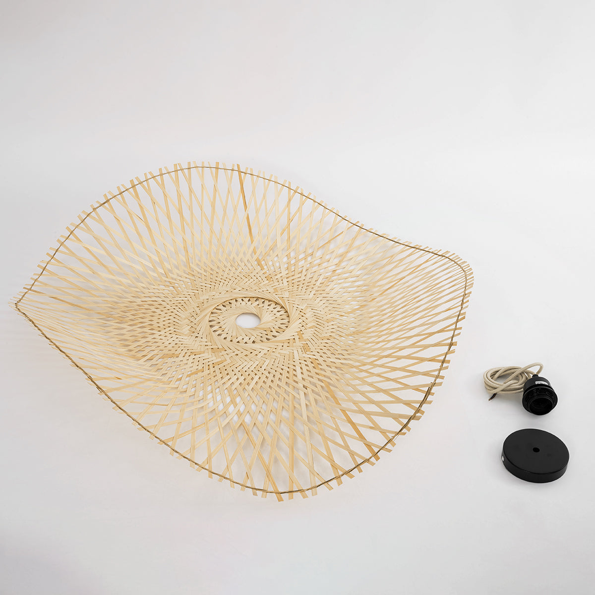 GloboStar® MELEMELE 01841 Boho Κρεμαστό Φωτιστικό Οροφής Μονόφωτο 1 x E27 AC220-240V IP20 - Φ75 x Υ10cm - Μπεζ Ξύλινο Μπαμπού Πλέγμα - 5 Χρόνια Εγγύηση - ledmania.gr