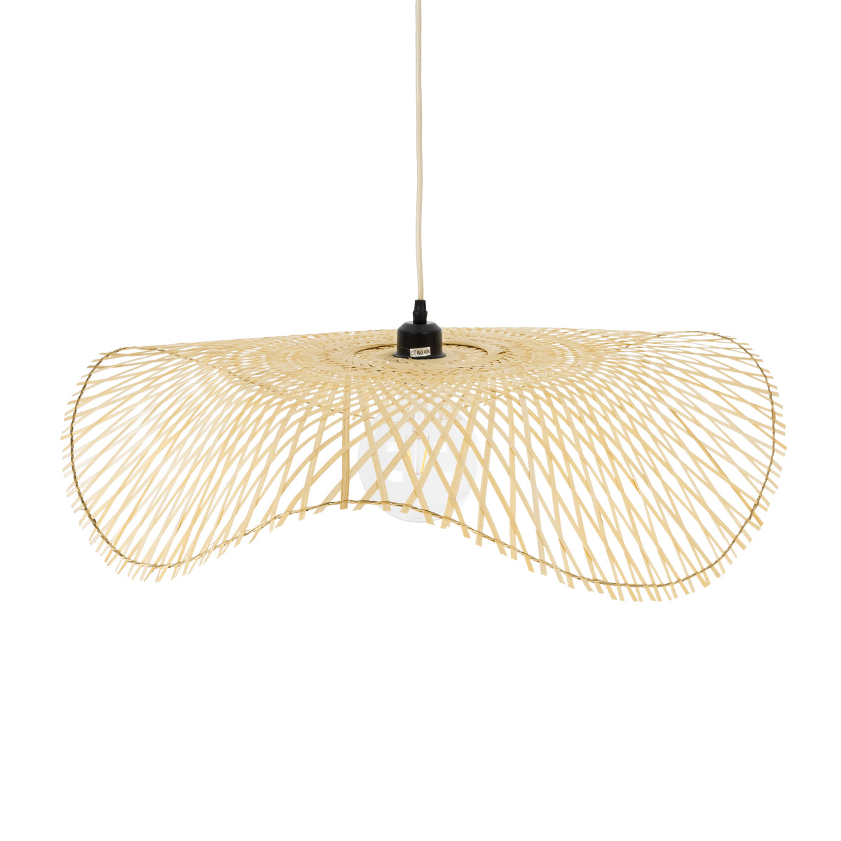 GloboStar® MELEMELE 01841 Boho Κρεμαστό Φωτιστικό Οροφής Μονόφωτο 1 x E27 AC220-240V IP20 - Φ75 x Υ10cm - Μπεζ Ξύλινο Μπαμπού Πλέγμα - 5 Χρόνια Εγγύηση - ledmania.gr
