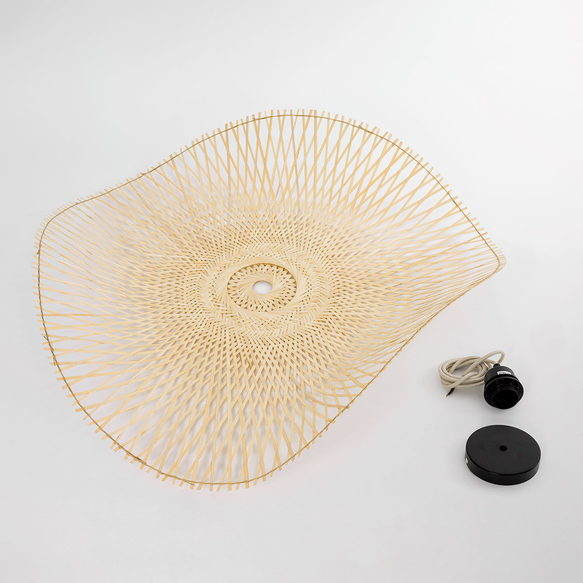 GloboStar® MELEMELE 01842 Boho Κρεμαστό Φωτιστικό Οροφής Μονόφωτο 1 x E27 AC220-240V IP20 - Φ100 x Υ12cm - Μπεζ Ξύλινο Μπαμπού Πλέγμα - 5 Χρόνια Εγγύηση - ledmania.gr