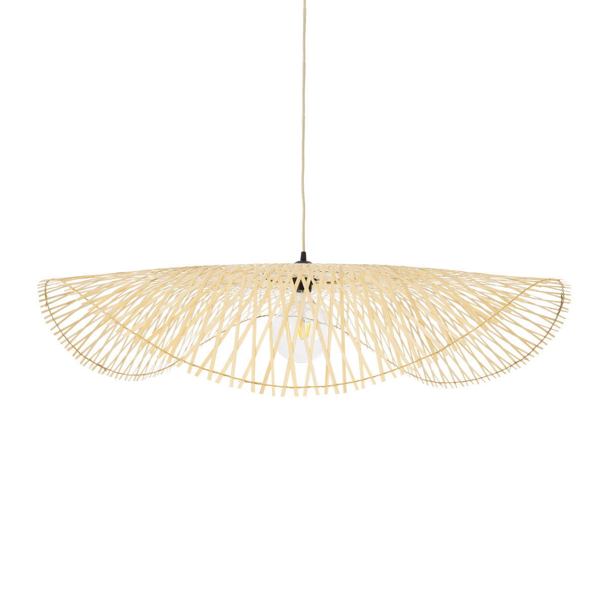 GloboStar® MELEMELE 01842 Boho Κρεμαστό Φωτιστικό Οροφής Μονόφωτο 1 x E27 AC220-240V IP20 - Φ100 x Υ12cm - Μπεζ Ξύλινο Μπαμπού Πλέγμα - 5 Χρόνια Εγγύηση - ledmania.gr