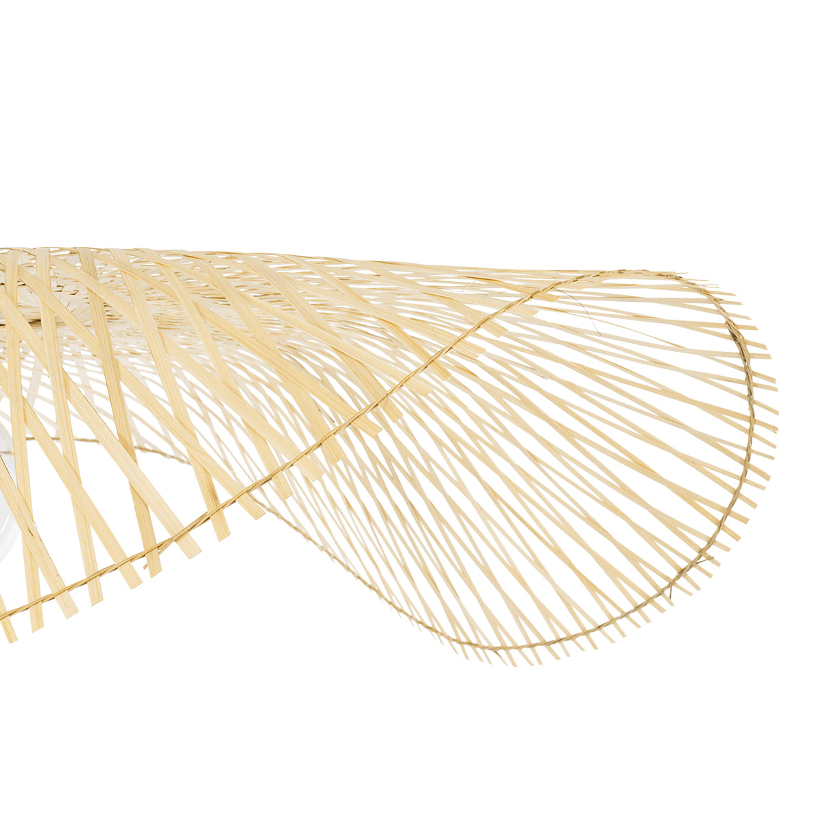 GloboStar® MELEMELE 01842 Boho Κρεμαστό Φωτιστικό Οροφής Μονόφωτο 1 x E27 AC220-240V IP20 - Φ100 x Υ12cm - Μπεζ Ξύλινο Μπαμπού Πλέγμα - 5 Χρόνια Εγγύηση - ledmania.gr