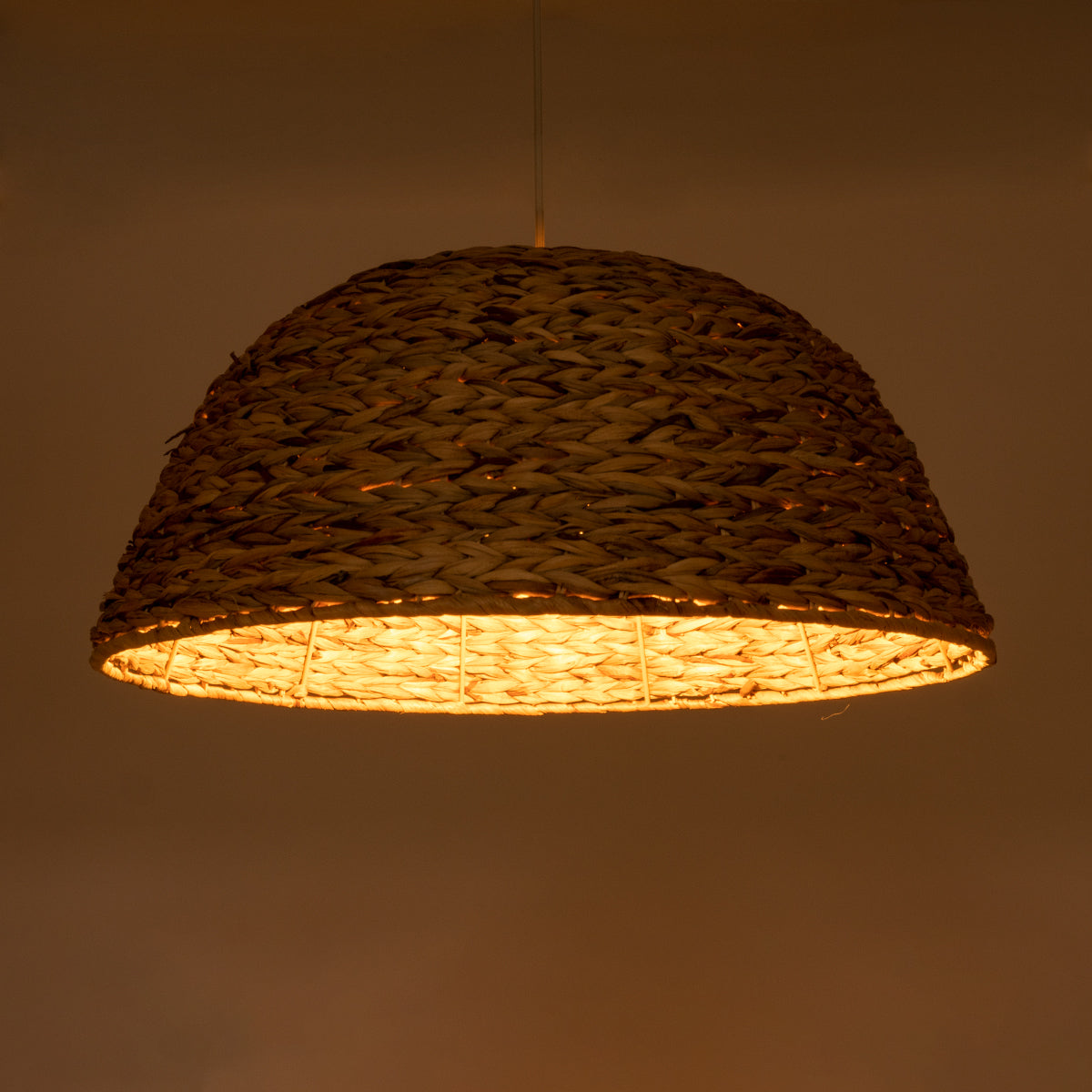 GloboStar® MANGATA 01847 Boho Κρεμαστό Φωτιστικό Οροφής Μονόφωτο 1 x E27 AC220-240V IP20 - Φ60 x Υ28cm - Μπεζ Καφέ Ξύλινο Μπαμπού Πλέγμα Καμπάνα - 5 Χρόνια Εγγύηση - ledmania.gr