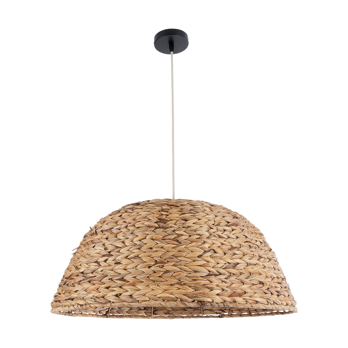 GloboStar® MANGATA 01847 Boho Κρεμαστό Φωτιστικό Οροφής Μονόφωτο 1 x E27 AC220-240V IP20 - Φ60 x Υ28cm - Μπεζ Καφέ Ξύλινο Μπαμπού Πλέγμα Καμπάνα - 5 Χρόνια Εγγύηση - ledmania.gr