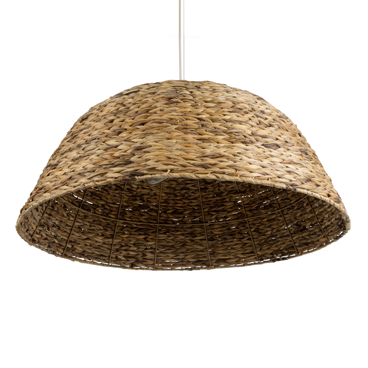 GloboStar® MANGATA 01848 Boho Κρεμαστό Φωτιστικό Οροφής Μονόφωτο 1 x E27 AC220-240V IP20 - Φ90 x Υ40cm - Καφέ Ξύλινο Μπαμπού Πλέγμα Καμπάνα - 5 Χρόνια Εγγύηση - ledmania.gr