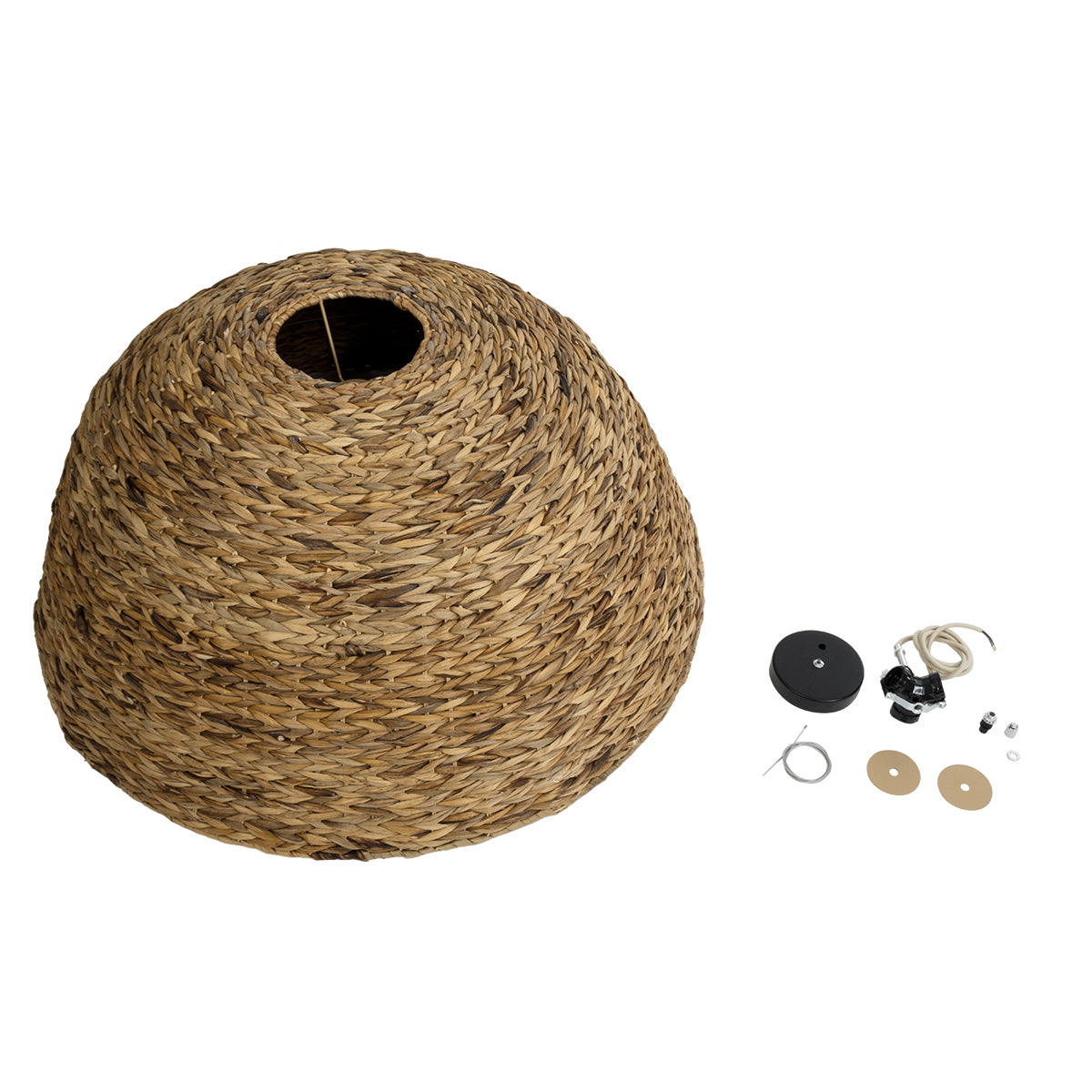 GloboStar® MANGATA 01848 Boho Κρεμαστό Φωτιστικό Οροφής Μονόφωτο 1 x E27 AC220-240V IP20 - Φ90 x Υ40cm - Καφέ Ξύλινο Μπαμπού Πλέγμα Καμπάνα - 5 Χρόνια Εγγύηση - ledmania.gr