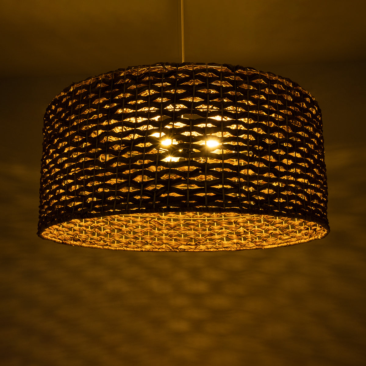 GloboStar® MARIGOLD 01850 Boho Κρεμαστό Φωτιστικό Οροφής Μονόφωτο 1 x E27 AC220-240V IP20 - Φ90 x Υ40cm - Καφέ Ξύλινο Μπαμπού Πλέγμα Καμπάνα - 5 Χρόνια Εγγύηση - ledmania.gr