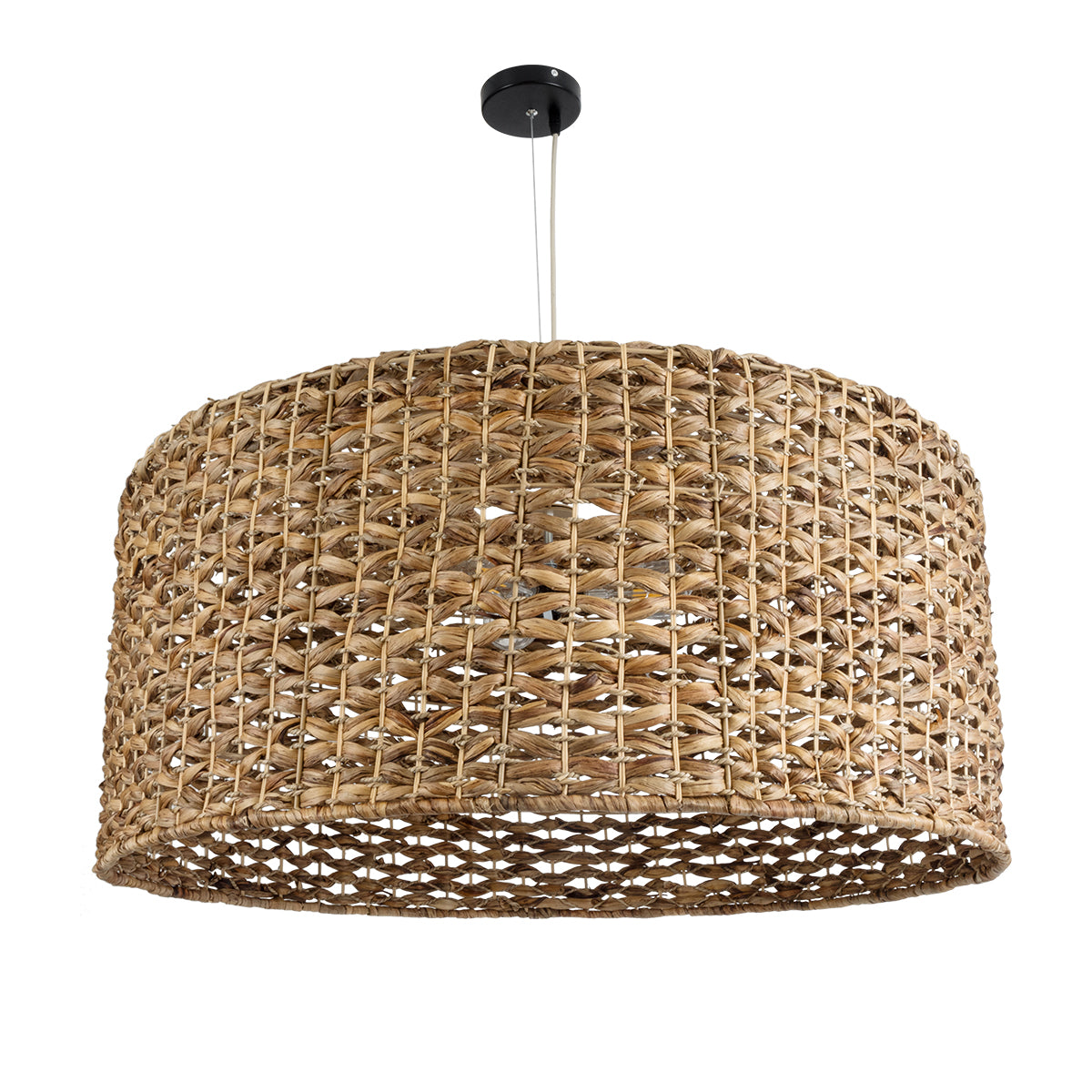 GloboStar® MARIGOLD 01850 Boho Κρεμαστό Φωτιστικό Οροφής Μονόφωτο 1 x E27 AC220-240V IP20 - Φ90 x Υ40cm - Καφέ Ξύλινο Μπαμπού Πλέγμα Καμπάνα - 5 Χρόνια Εγγύηση - ledmania.gr