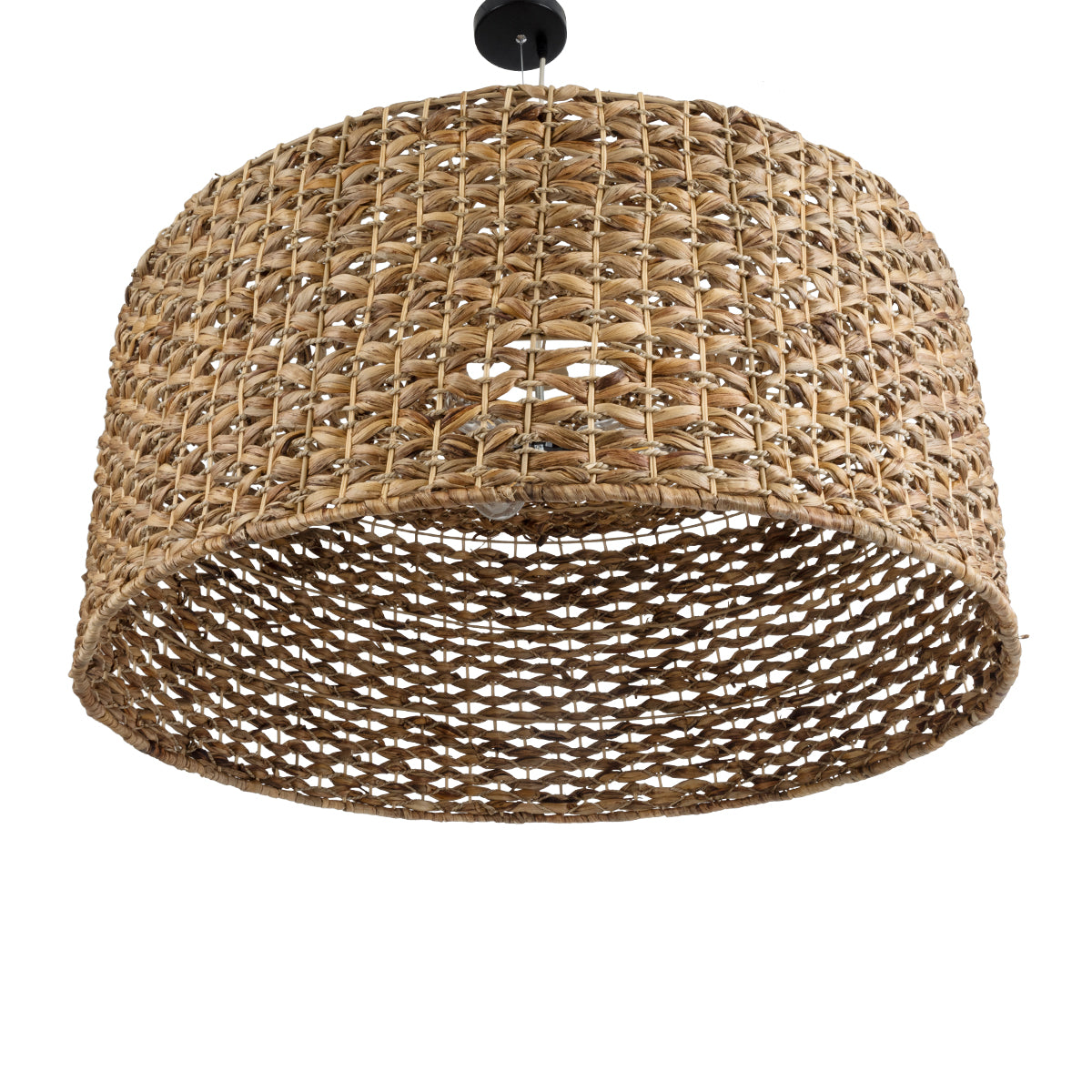 GloboStar® MARIGOLD 01850 Boho Κρεμαστό Φωτιστικό Οροφής Μονόφωτο 1 x E27 AC220-240V IP20 - Φ90 x Υ40cm - Καφέ Ξύλινο Μπαμπού Πλέγμα Καμπάνα - 5 Χρόνια Εγγύηση - ledmania.gr