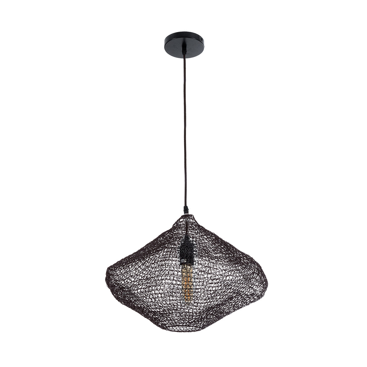 GloboStar® KENTUCKY 01863 Vintage Κρεμαστό Φωτιστικό Οροφής Μονόφωτο 1 x E27 AC220-240V IP20 - Φ40 x Υ30cm - Σκούρο Καφέ Μεταλλικό Πλέγμα - 5 Χρόνια Εγγύηση - ledmania.gr