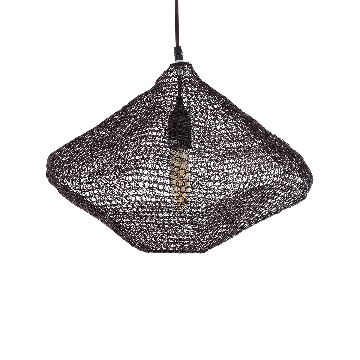 GloboStar® KENTUCKY 01863 Vintage Κρεμαστό Φωτιστικό Οροφής Μονόφωτο 1 x E27 AC220-240V IP20 - Φ40 x Υ30cm - Σκούρο Καφέ Μεταλλικό Πλέγμα - 5 Χρόνια Εγγύηση - ledmania.gr