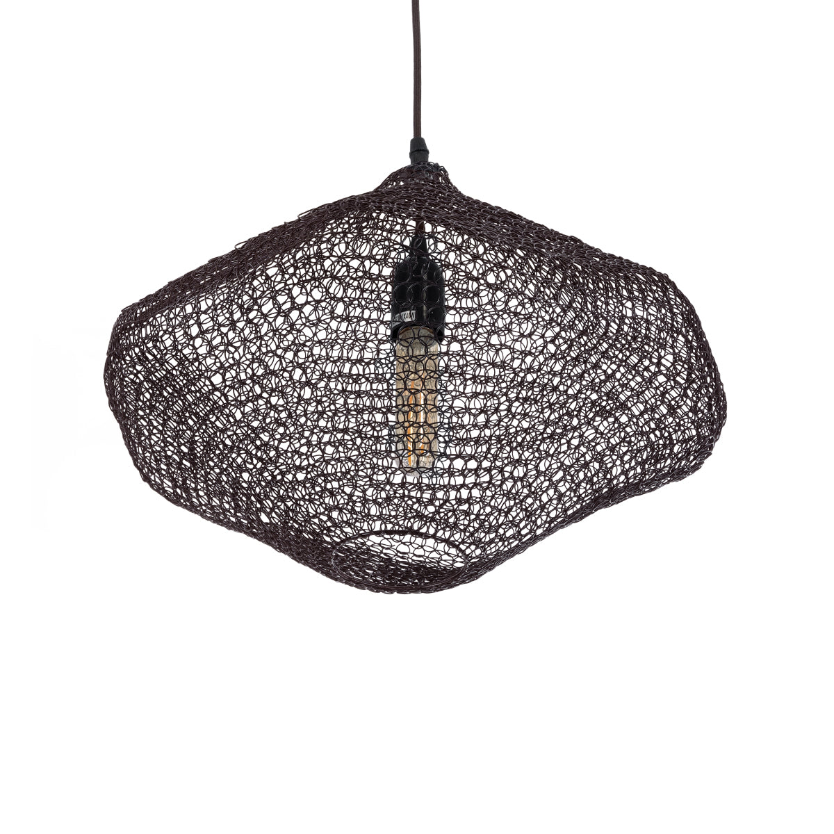 GloboStar® KENTUCKY 01863 Vintage Κρεμαστό Φωτιστικό Οροφής Μονόφωτο 1 x E27 AC220-240V IP20 - Φ40 x Υ30cm - Σκούρο Καφέ Μεταλλικό Πλέγμα - 5 Χρόνια Εγγύηση - ledmania.gr