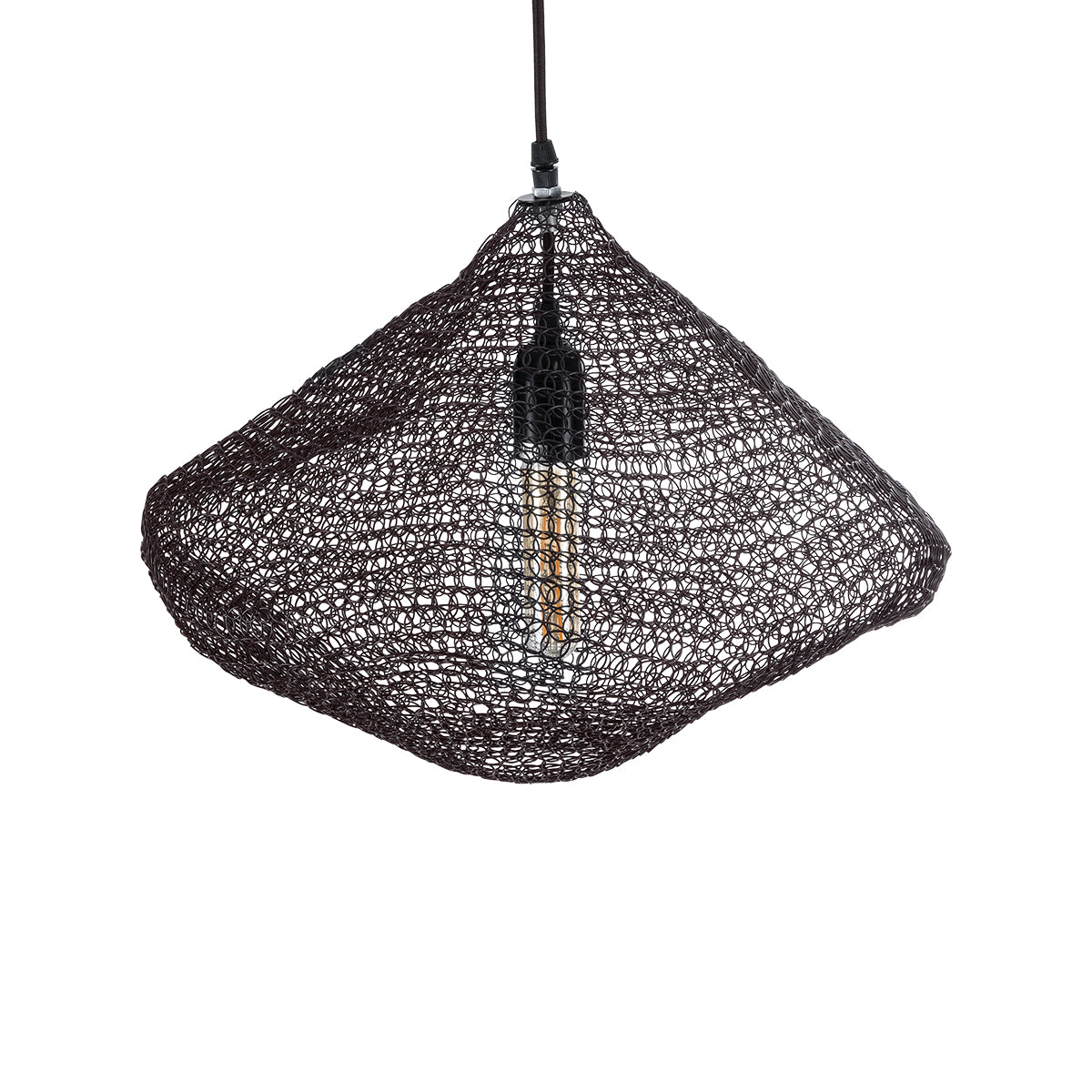 GloboStar® KENTUCKY 01863 Vintage Κρεμαστό Φωτιστικό Οροφής Μονόφωτο 1 x E27 AC220-240V IP20 - Φ40 x Υ30cm - Σκούρο Καφέ Μεταλλικό Πλέγμα - 5 Χρόνια Εγγύηση - ledmania.gr