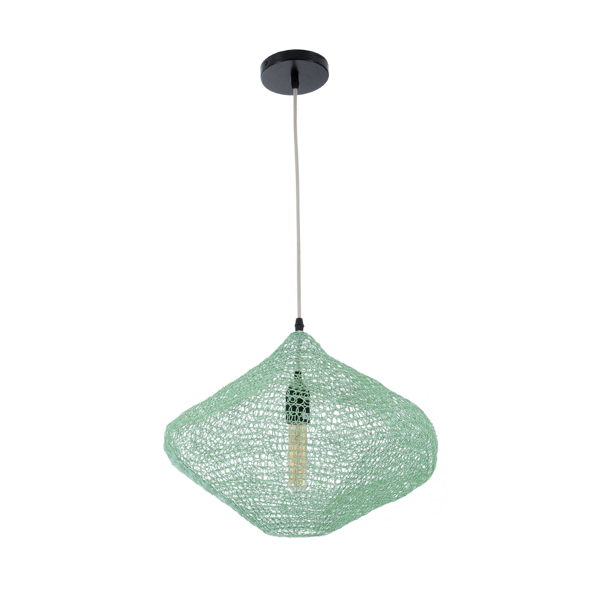 GloboStar® KENTUCKY 01864 Vintage Κρεμαστό Φωτιστικό Οροφής Μονόφωτο 1 x E27 AC220-240V IP20 - Φ40 x Υ30cm - Apple Green Μεταλλικό Πλέγμα - 5 Χρόνια Εγγύηση - ledmania.gr