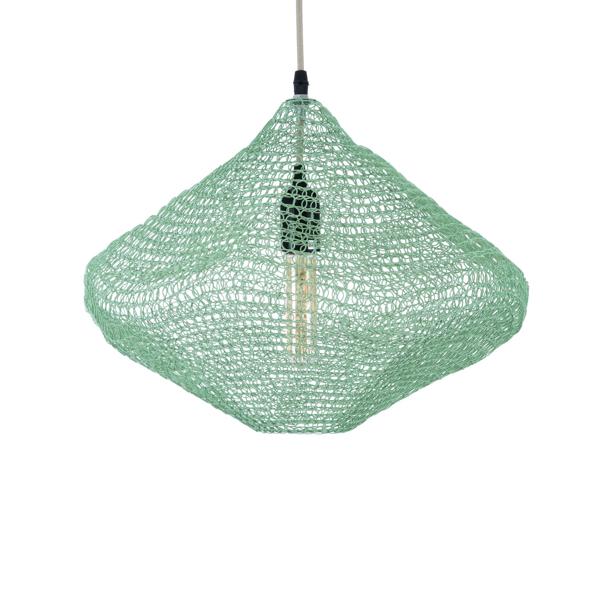 GloboStar® KENTUCKY 01864 Vintage Κρεμαστό Φωτιστικό Οροφής Μονόφωτο 1 x E27 AC220-240V IP20 - Φ40 x Υ30cm - Apple Green Μεταλλικό Πλέγμα - 5 Χρόνια Εγγύηση - ledmania.gr