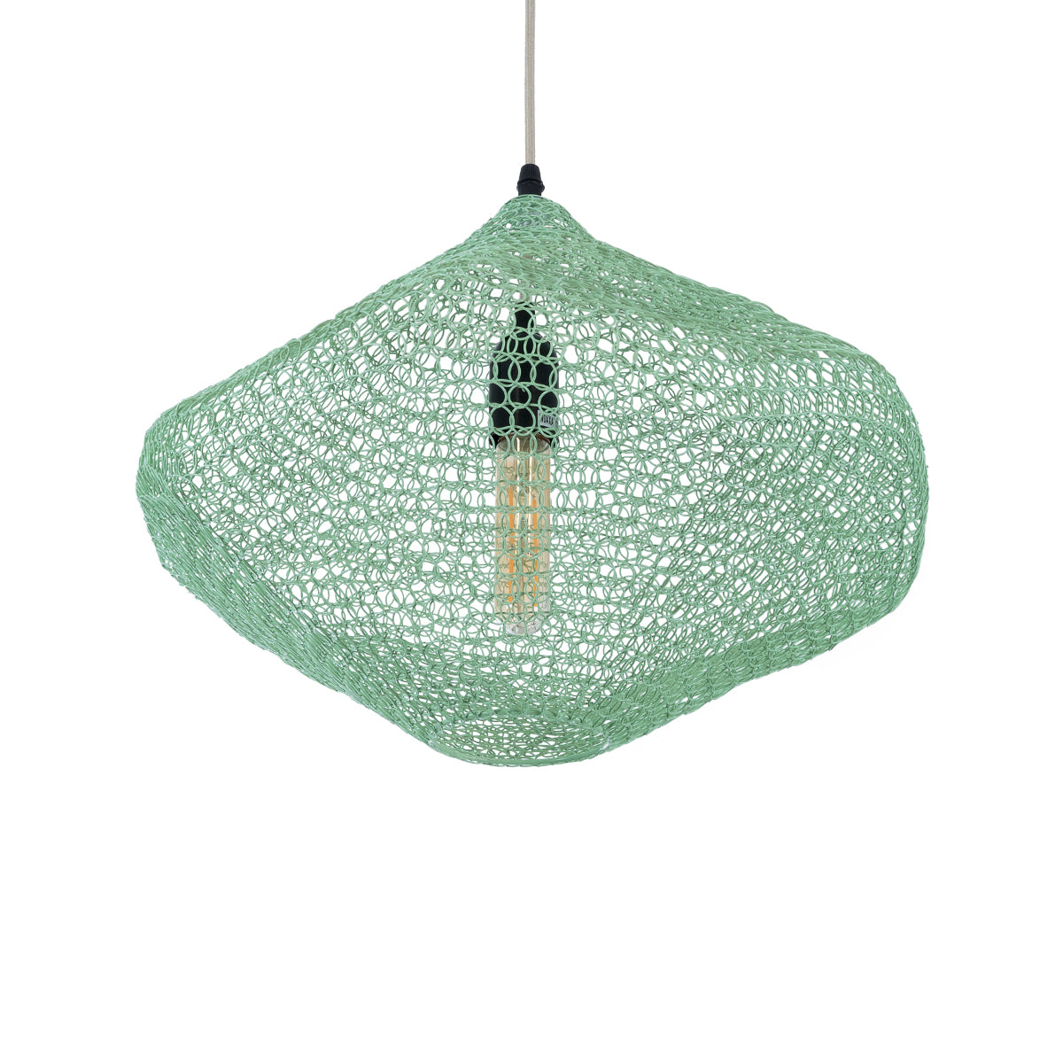 GloboStar® KENTUCKY 01864 Vintage Κρεμαστό Φωτιστικό Οροφής Μονόφωτο 1 x E27 AC220-240V IP20 - Φ40 x Υ30cm - Apple Green Μεταλλικό Πλέγμα - 5 Χρόνια Εγγύηση - ledmania.gr