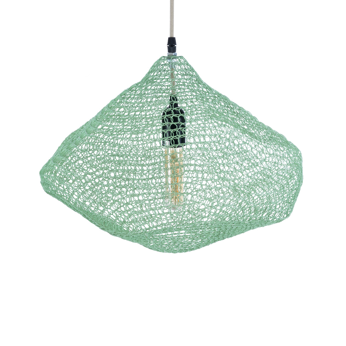 GloboStar® KENTUCKY 01864 Vintage Κρεμαστό Φωτιστικό Οροφής Μονόφωτο 1 x E27 AC220-240V IP20 - Φ40 x Υ30cm - Apple Green Μεταλλικό Πλέγμα - 5 Χρόνια Εγγύηση - ledmania.gr