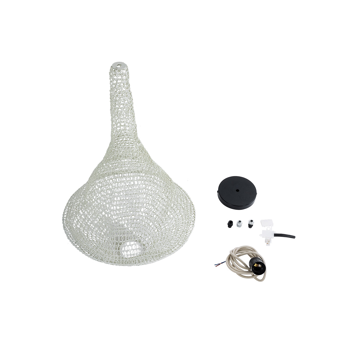 GloboStar® KENTUCKY 01871 Vintage Κρεμαστό Φωτιστικό Οροφής Μονόφωτο 1 x E27 AC220-240V IP20 - Φ35 x Υ60cm - Μπεζ Εκρού Μεταλλικό Πλέγμα - 5 Χρόνια Εγγύηση - ledmania.gr