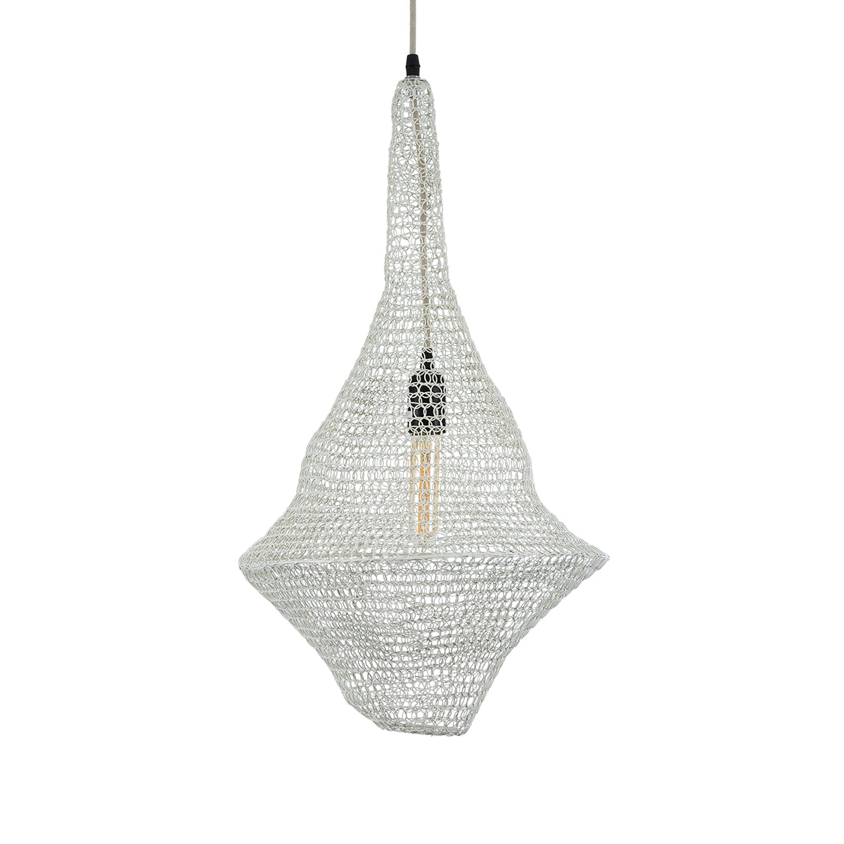 GloboStar® KENTUCKY 01871 Vintage Κρεμαστό Φωτιστικό Οροφής Μονόφωτο 1 x E27 AC220-240V IP20 - Φ35 x Υ60cm - Μπεζ Εκρού Μεταλλικό Πλέγμα - 5 Χρόνια Εγγύηση - ledmania.gr