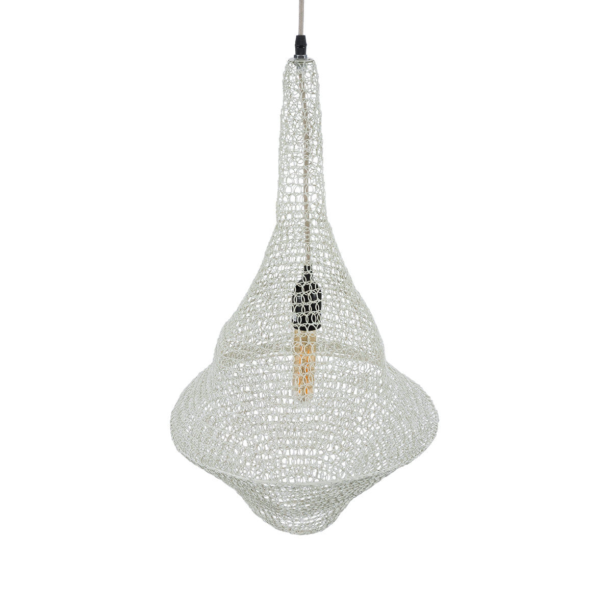 GloboStar® KENTUCKY 01871 Vintage Κρεμαστό Φωτιστικό Οροφής Μονόφωτο 1 x E27 AC220-240V IP20 - Φ35 x Υ60cm - Μπεζ Εκρού Μεταλλικό Πλέγμα - 5 Χρόνια Εγγύηση - ledmania.gr