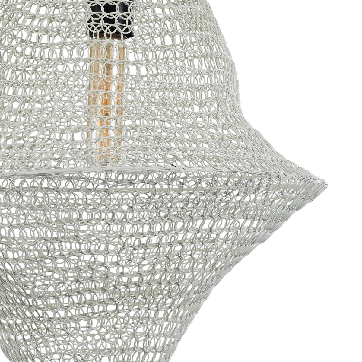 GloboStar® KENTUCKY 01871 Vintage Κρεμαστό Φωτιστικό Οροφής Μονόφωτο 1 x E27 AC220-240V IP20 - Φ35 x Υ60cm - Μπεζ Εκρού Μεταλλικό Πλέγμα - 5 Χρόνια Εγγύηση - ledmania.gr