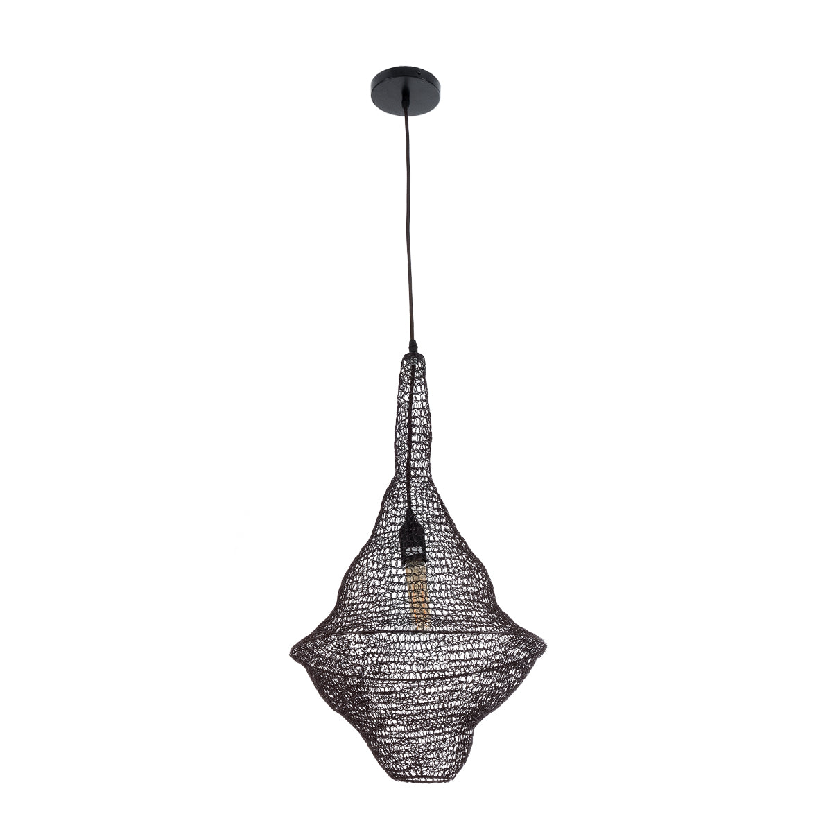 GloboStar® KENTUCKY 01872 Vintage Κρεμαστό Φωτιστικό Οροφής Μονόφωτο 1 x E27 AC220-240V IP20 - Φ35 x Υ60cm - Σκούρο Καφέ Μεταλλικό Πλέγμα - 5 Χρόνια Εγγύηση - ledmania.gr