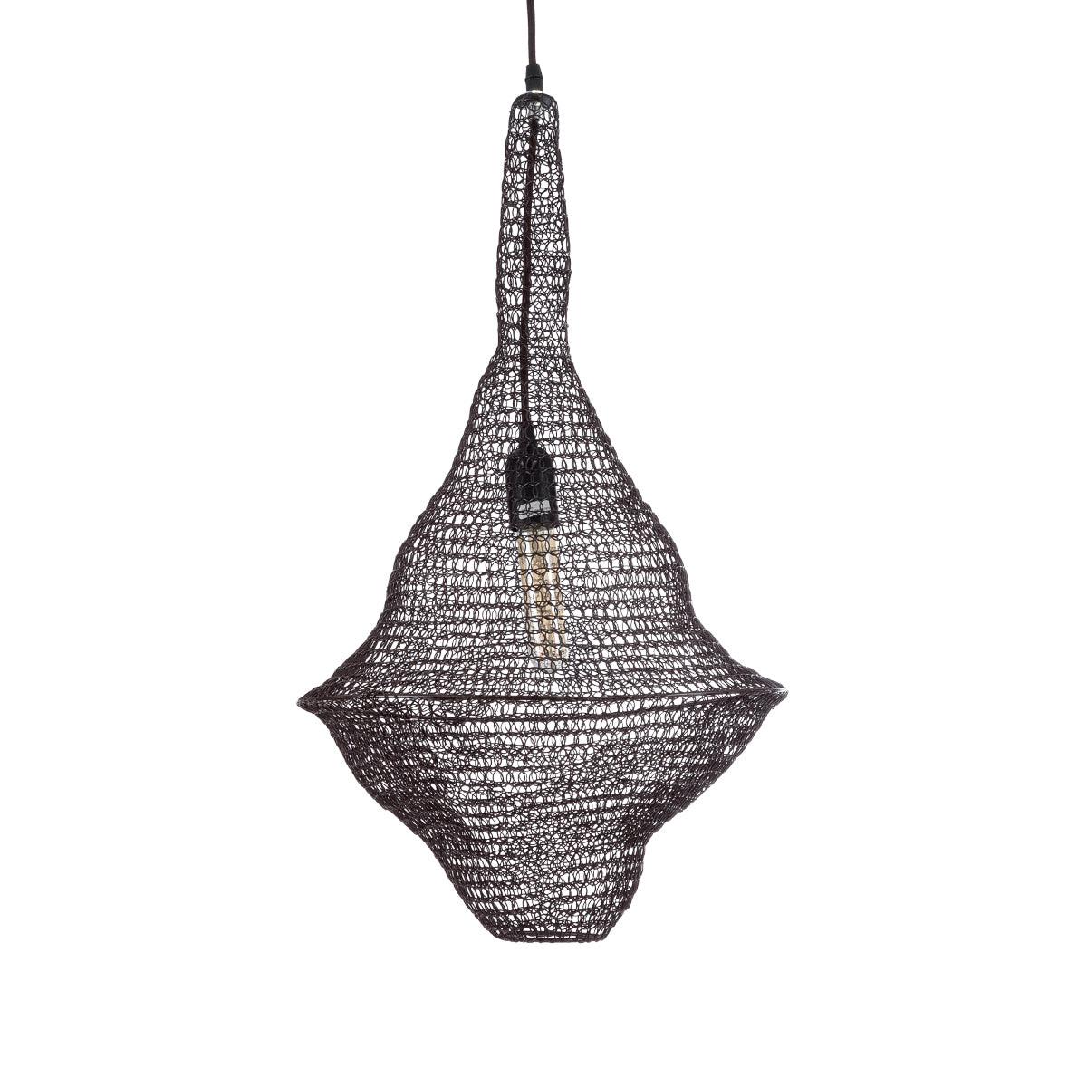 GloboStar® KENTUCKY 01872 Vintage Κρεμαστό Φωτιστικό Οροφής Μονόφωτο 1 x E27 AC220-240V IP20 - Φ35 x Υ60cm - Σκούρο Καφέ Μεταλλικό Πλέγμα - 5 Χρόνια Εγγύηση - ledmania.gr