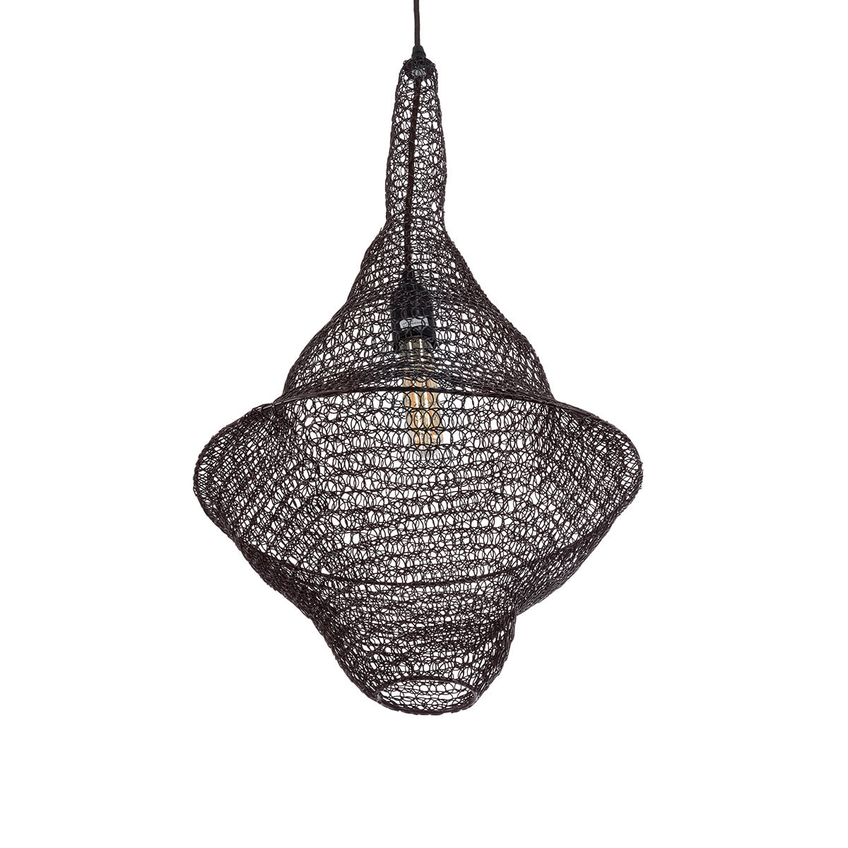 GloboStar® KENTUCKY 01872 Vintage Κρεμαστό Φωτιστικό Οροφής Μονόφωτο 1 x E27 AC220-240V IP20 - Φ35 x Υ60cm - Σκούρο Καφέ Μεταλλικό Πλέγμα - 5 Χρόνια Εγγύηση - ledmania.gr