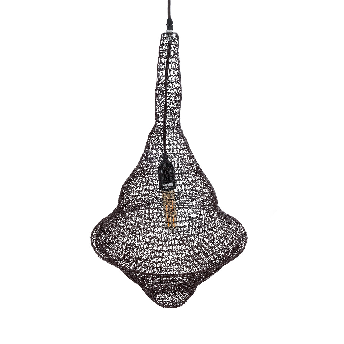 GloboStar® KENTUCKY 01872 Vintage Κρεμαστό Φωτιστικό Οροφής Μονόφωτο 1 x E27 AC220-240V IP20 - Φ35 x Υ60cm - Σκούρο Καφέ Μεταλλικό Πλέγμα - 5 Χρόνια Εγγύηση - ledmania.gr