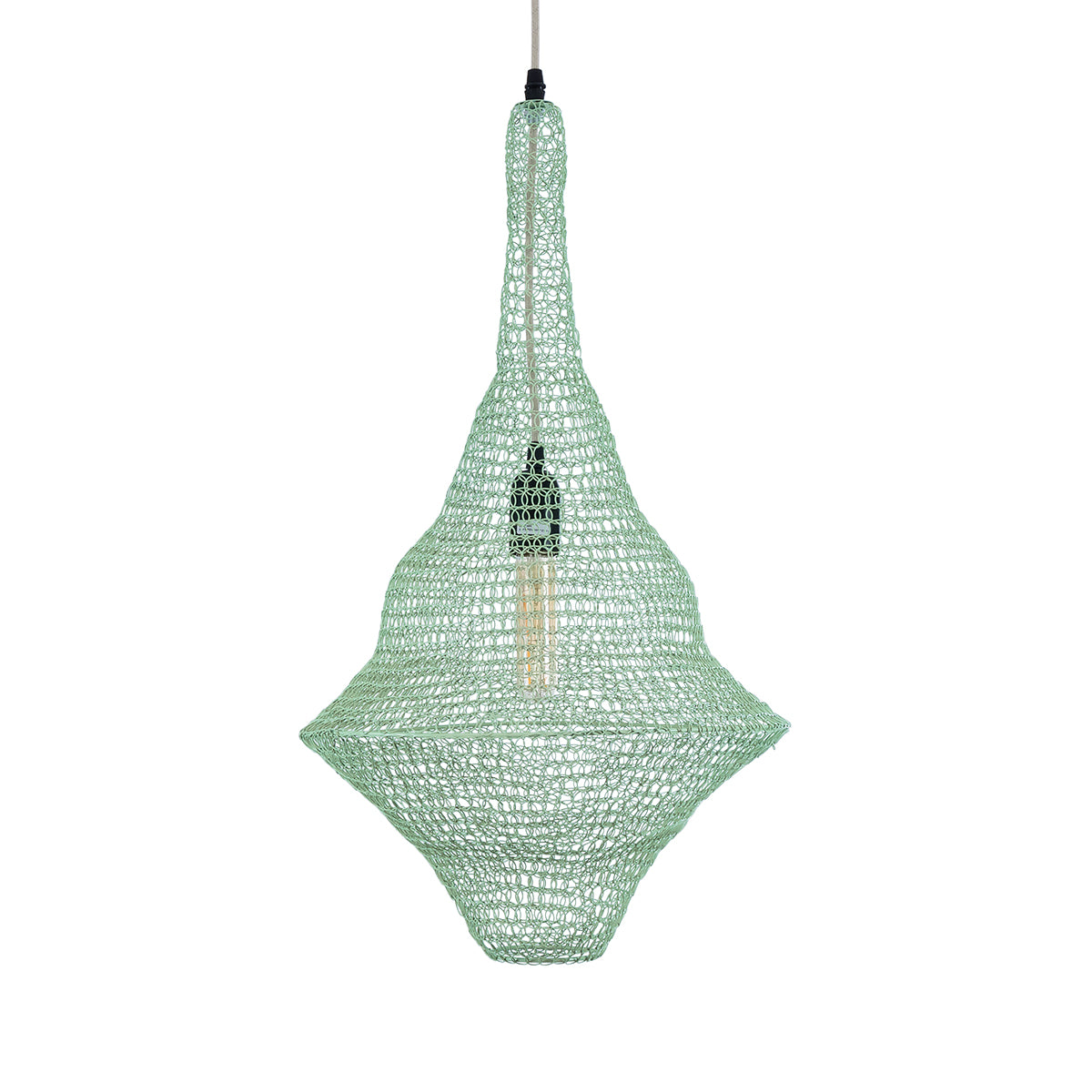 GloboStar® KENTUCKY 01873 Vintage Κρεμαστό Φωτιστικό Οροφής Μονόφωτο 1 x E27 AC220-240V IP20 - Φ35 x Υ60cm - Apple Green Μεταλλικό Πλέγμα - 5 Χρόνια Εγγύηση - ledmania.gr