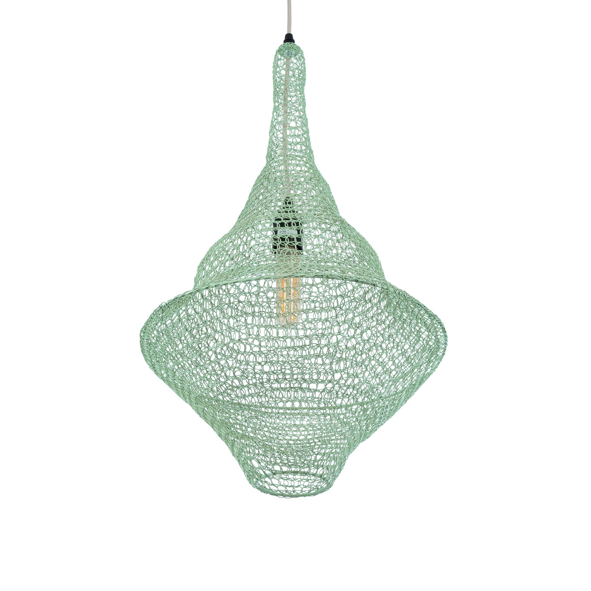 GloboStar® KENTUCKY 01873 Vintage Κρεμαστό Φωτιστικό Οροφής Μονόφωτο 1 x E27 AC220-240V IP20 - Φ35 x Υ60cm - Apple Green Μεταλλικό Πλέγμα - 5 Χρόνια Εγγύηση - ledmania.gr