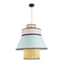 GloboStar® JOURNEY 01920 Boho Κρεμαστό Φωτιστικό Οροφής Μονόφωτο 1 x E27 AC220-240V IP20 - Φ50 x Υ54cm - Μπεζ Ξύλινο με Ροζ Γαλάζιο και Μαύρες Λεπτομέρειες Πλέγμα - 5 Χρόνια Εγγύηση - ledmania.gr
