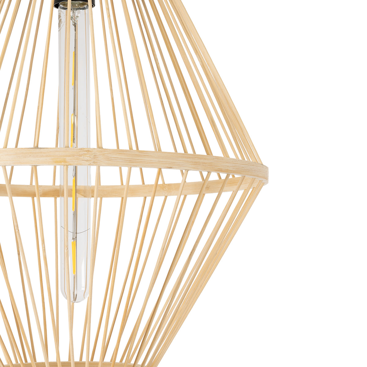 GloboStar® YOSHI 01928 Boho Κρεμαστό Φωτιστικό Οροφής Μονόφωτο 1 x E27 AC220-240V IP20 - Φ35 x Υ60cm - Μπεζ Ξύλινο Πλέγμα - 5 Χρόνια Εγγύηση - ledmania.gr
