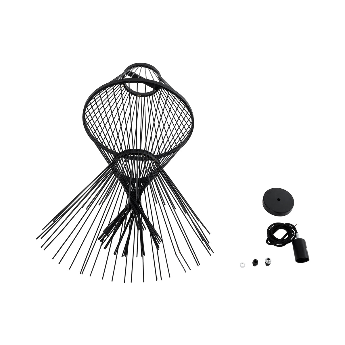 GloboStar® YOSHI 01929 Boho Κρεμαστό Φωτιστικό Οροφής Μονόφωτο 1 x E27 AC220-240V IP20 - Φ35 x Υ60cm - Μαύρο Ξύλινο Πλέγμα - 5 Χρόνια Εγγύηση - ledmania.gr