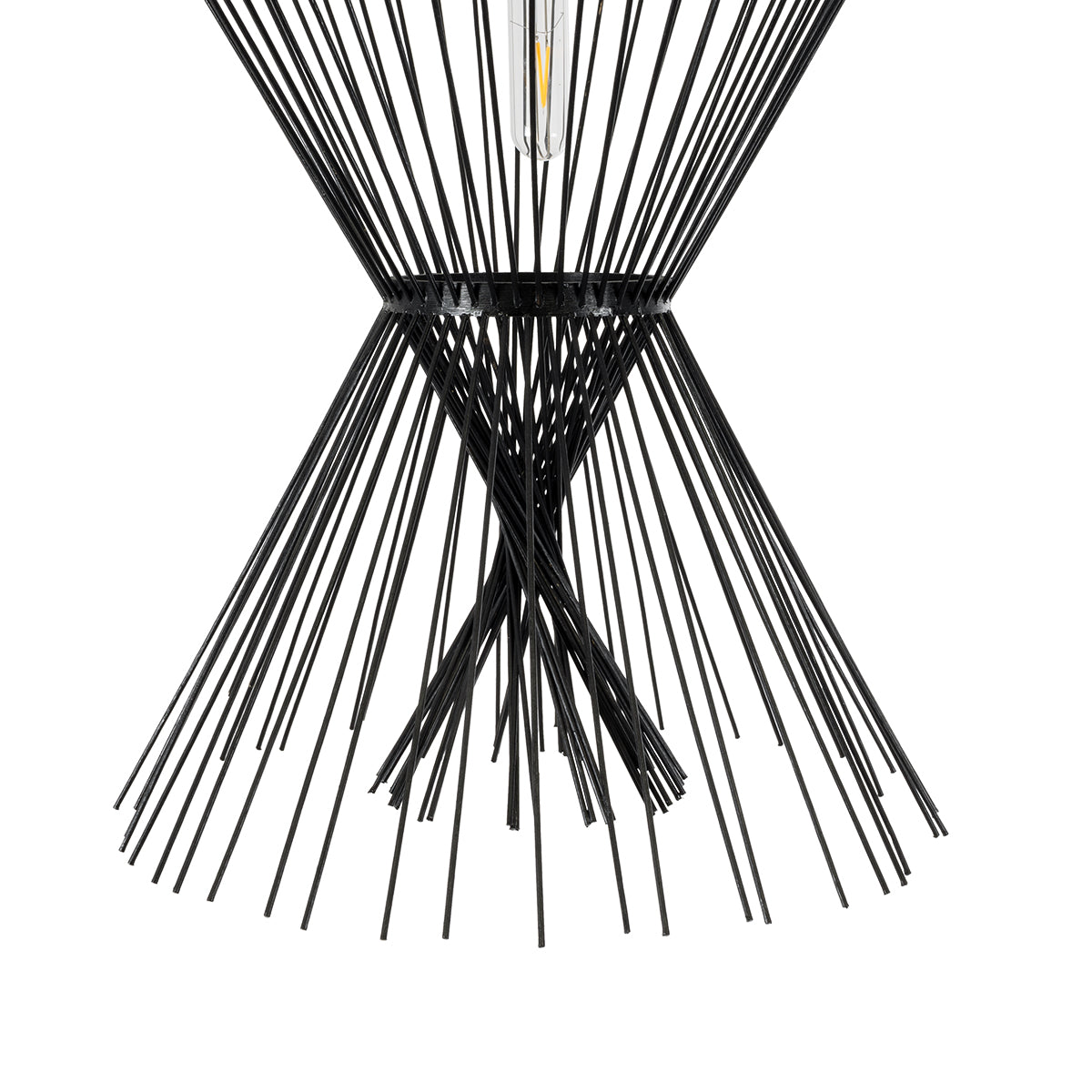 GloboStar® YOSHI 01929 Boho Κρεμαστό Φωτιστικό Οροφής Μονόφωτο 1 x E27 AC220-240V IP20 - Φ35 x Υ60cm - Μαύρο Ξύλινο Πλέγμα - 5 Χρόνια Εγγύηση - ledmania.gr