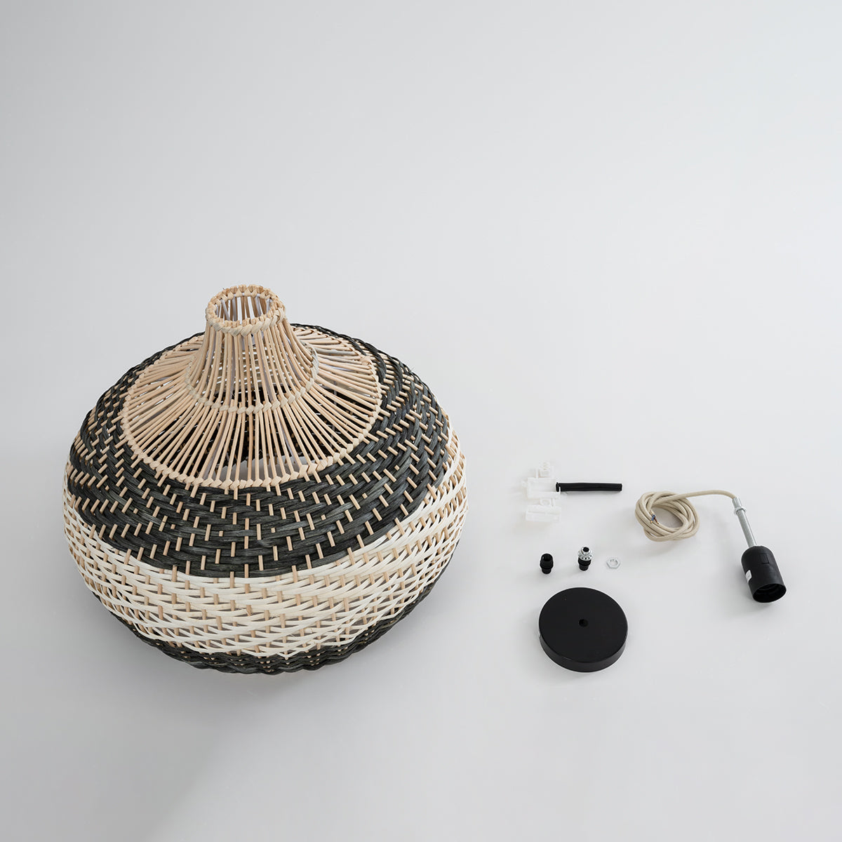 GloboStar® BARBADOS 01946 Boho Κρεμαστό Φωτιστικό Οροφής Μονόφωτο 1 x E27 AC220-240V IP20 - Φ40 x Υ34cm - Μπεζ - Χακί Ξύλινο Πλέγμα Καμπάνα - 5 Χρόνια Εγγύηση - ledmania.gr