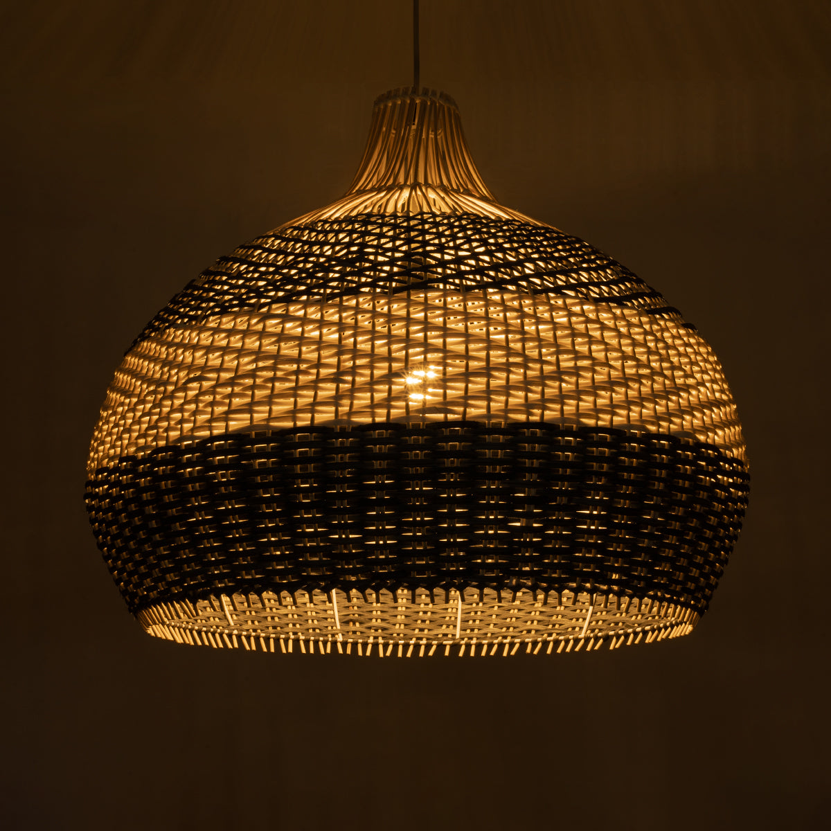 GloboStar® BARBADOS 01947 Boho Κρεμαστό Φωτιστικό Οροφής Μονόφωτο 1 x E27 AC220-240V IP20 - Φ60 x Υ60cm - Μπεζ - Χακί Ξύλινο Πλέγμα Καμπάνα - 5 Χρόνια Εγγύηση - ledmania.gr