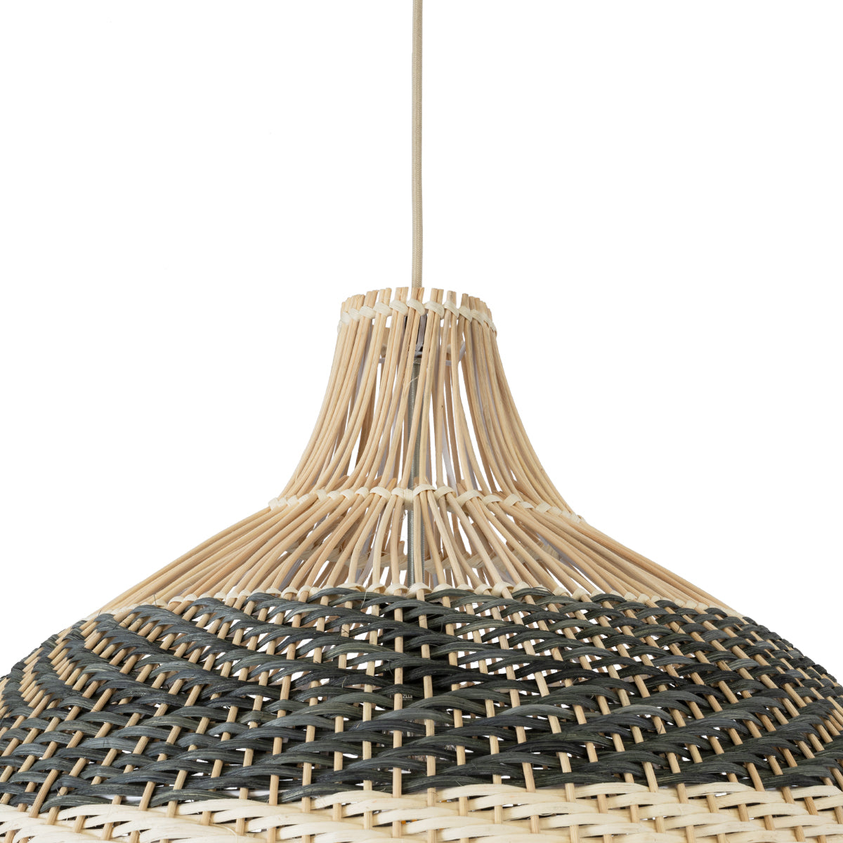 GloboStar® BARBADOS 01947 Boho Κρεμαστό Φωτιστικό Οροφής Μονόφωτο 1 x E27 AC220-240V IP20 - Φ60 x Υ60cm - Μπεζ - Χακί Ξύλινο Πλέγμα Καμπάνα - 5 Χρόνια Εγγύηση - ledmania.gr