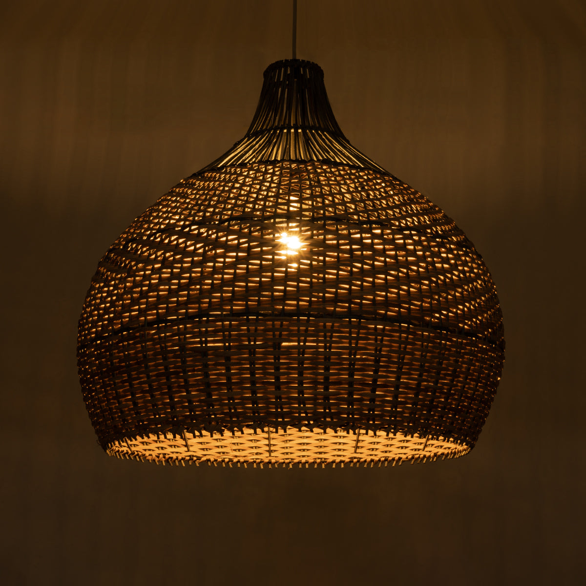 GloboStar® SEYCHELLES 01949 Boho Κρεμαστό Φωτιστικό Οροφής Μονόφωτο 1 x E27 AC220-240V IP20 - Φ60 x Υ60cm - Μπεζ Καφέ - Χακί Ξύλινο Πλέγμα Καμπάνα - 5 Χρόνια Εγγύηση - ledmania.gr