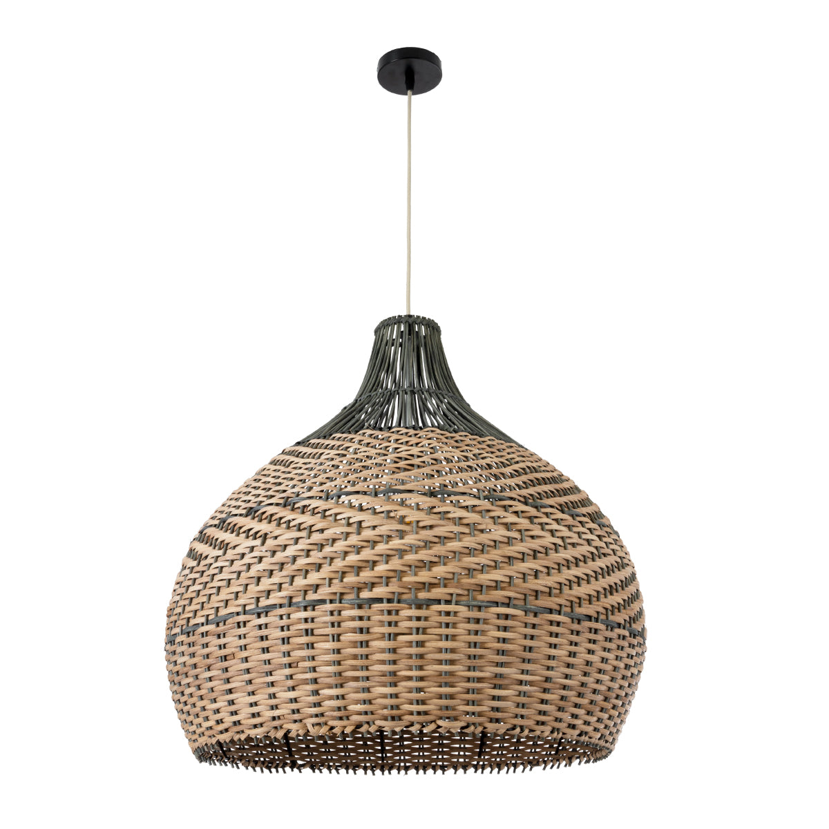 GloboStar® SEYCHELLES 01949 Boho Κρεμαστό Φωτιστικό Οροφής Μονόφωτο 1 x E27 AC220-240V IP20 - Φ60 x Υ60cm - Μπεζ Καφέ - Χακί Ξύλινο Πλέγμα Καμπάνα - 5 Χρόνια Εγγύηση - ledmania.gr