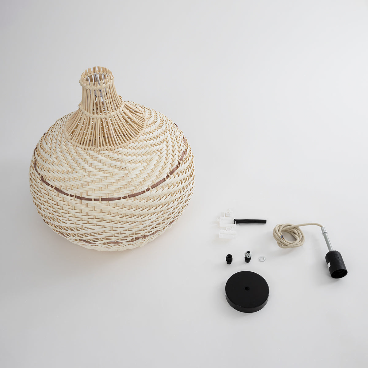 GloboStar® SANTACRUZ 01950 Boho Κρεμαστό Φωτιστικό Οροφής Μονόφωτο 1 x E27 AC220-240V IP20 - Φ40 x Υ40cm - Μπεζ - Καφέ Ξύλινο Πλέγμα Καμπάνα - 5 Χρόνια Εγγύηση - ledmania.gr