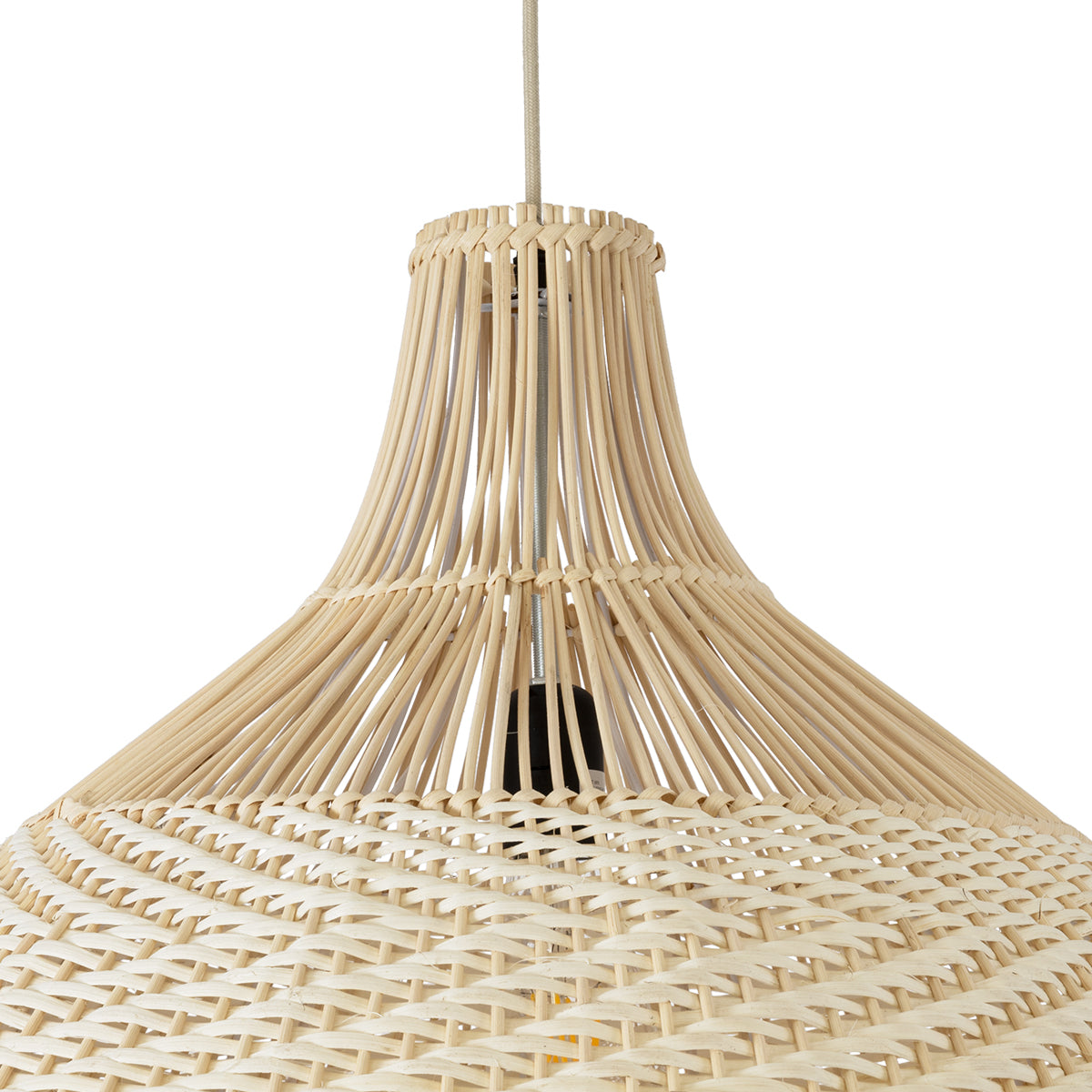 GloboStar® SANTACRUZ 01951 Boho Κρεμαστό Φωτιστικό Οροφής Μονόφωτο 1 x E27 AC220-240V IP20 - Φ60 x Υ60cm - Μπεζ - Καφέ Ξύλινο Πλέγμα Καμπάνα - 5 Χρόνια Εγγύηση - ledmania.gr