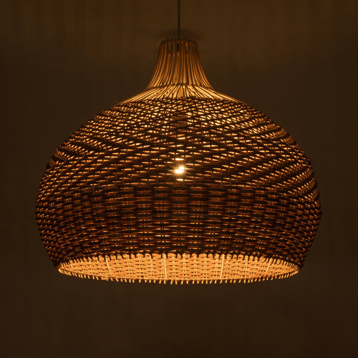 GloboStar® PANAMA 01953 Boho Κρεμαστό Φωτιστικό Οροφής Μονόφωτο 1 x E27 AC220-240V IP20 - Φ60 x Υ60cm - Μπεζ - Καφέ Ξύλινο Πλέγμα Καμπάνα - 5 Χρόνια Εγγύηση - ledmania.gr