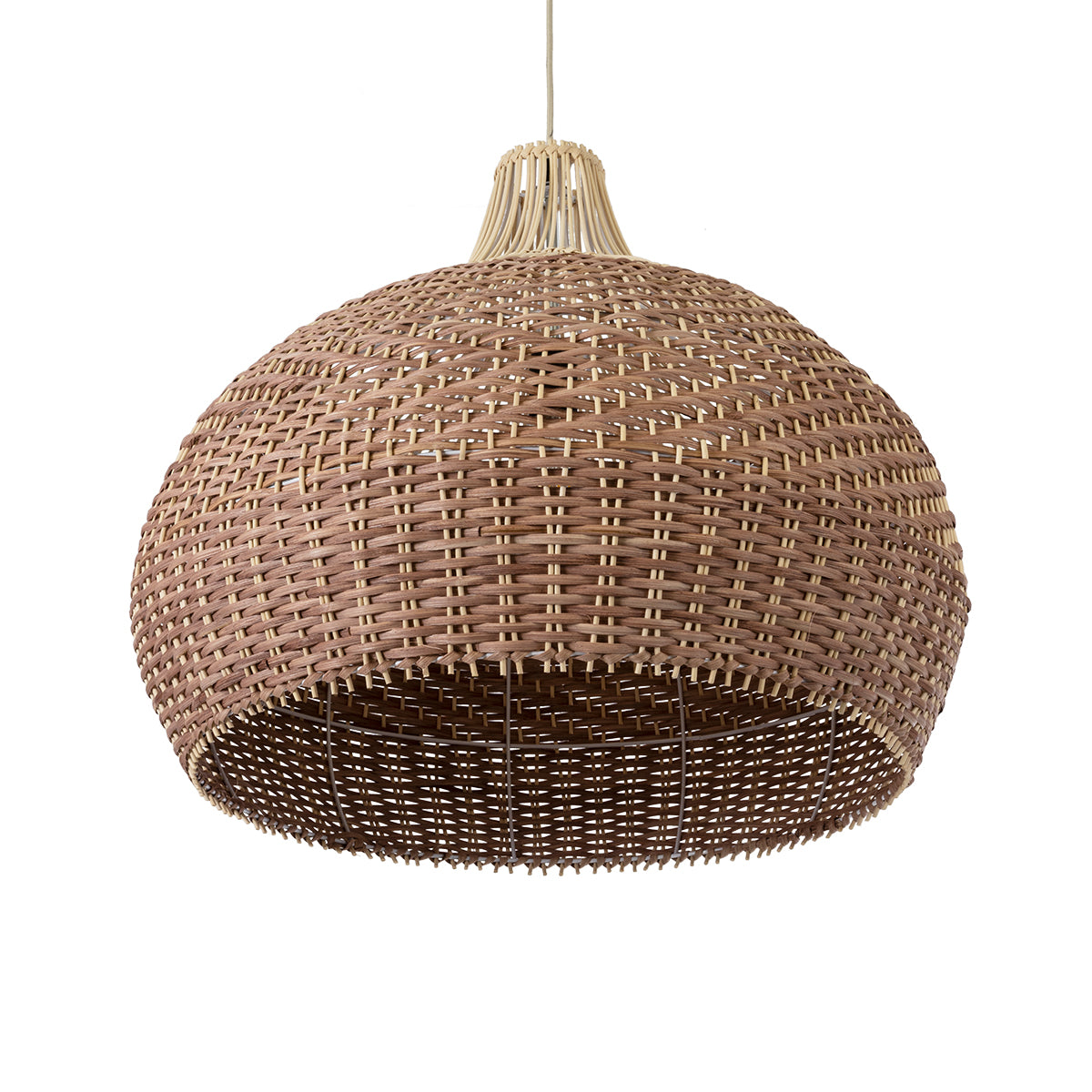 GloboStar® PANAMA 01953 Boho Κρεμαστό Φωτιστικό Οροφής Μονόφωτο 1 x E27 AC220-240V IP20 - Φ60 x Υ60cm - Μπεζ - Καφέ Ξύλινο Πλέγμα Καμπάνα - 5 Χρόνια Εγγύηση - ledmania.gr