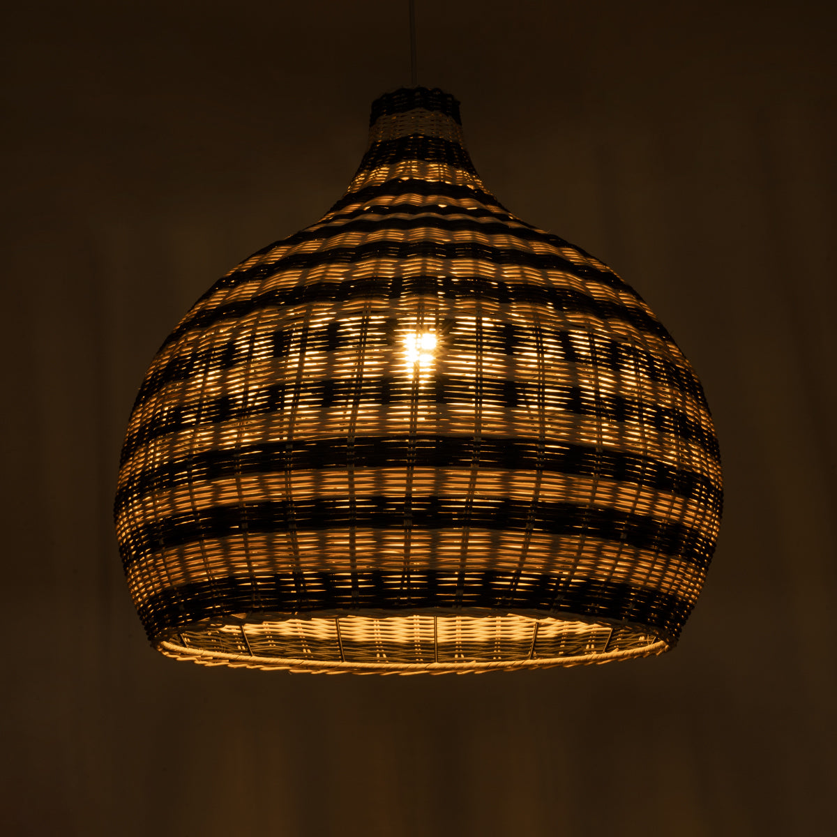 GloboStar® JAMAICA 01955 Boho Κρεμαστό Φωτιστικό Οροφής Μονόφωτο 1 x E27 AC220-240V IP20 - Φ60 x Υ60cm - Μπεζ - Χακί Ξύλινο Πλέγμα Καμπάνα - 5 Χρόνια Εγγύηση - ledmania.gr