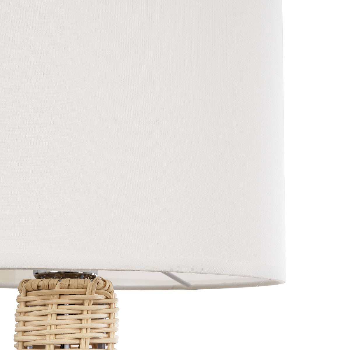 GloboStar® SHIZUMI 01959 Boho Επιτραπέζιο Φωτιστικό Πορτατίφ Μονόφωτο 1 x E27 AC220-240V IP20 - Φ30 x Υ50cm - Μπεζ Ξύλινο Πλέγμα με Λευκό Καπέλο - 5 Χρόνια Εγγύηση - ledmania.gr