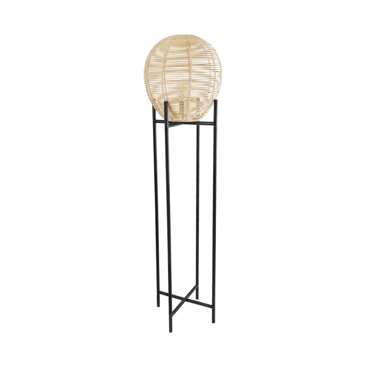 GloboStar® NERINA 02016 Boho Επιδαπέδιο Φωτιστικό Μονόφωτο 1 x E27 AC220-240V IP20 - Φ40 x Υ160cm - Μαύρο Μεταλλικό με Μπεζ Ρατάν Καπέλο Πλέγμα - 5 Χρόνια Εγγύηση - ledmania.gr