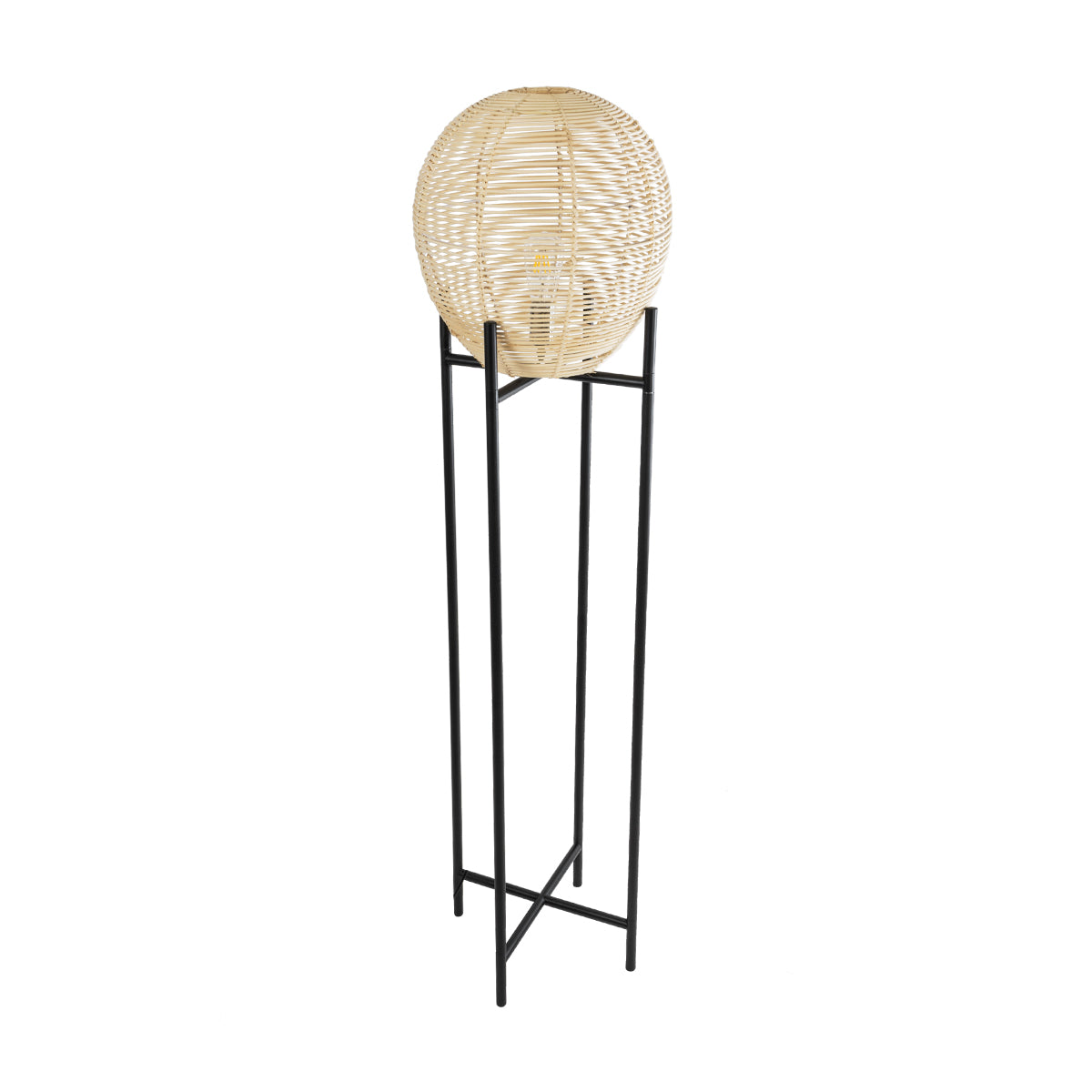 GloboStar® NERINA 02016 Boho Επιδαπέδιο Φωτιστικό Μονόφωτο 1 x E27 AC220-240V IP20 - Φ40 x Υ160cm - Μαύρο Μεταλλικό με Μπεζ Ρατάν Καπέλο Πλέγμα - 5 Χρόνια Εγγύηση - ledmania.gr