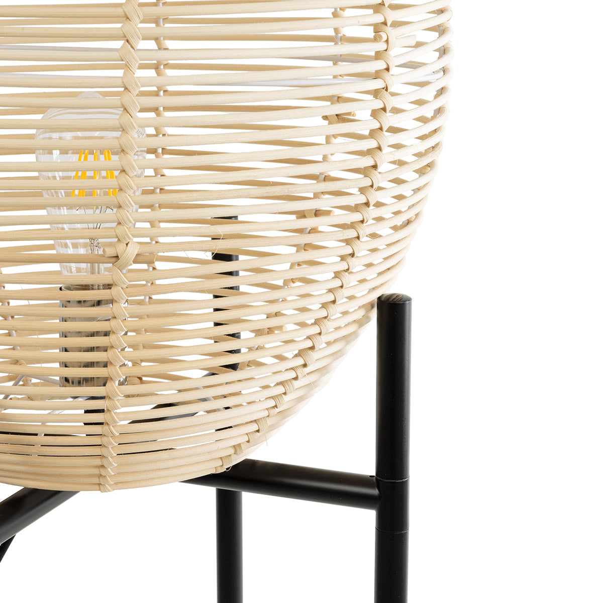 GloboStar® NERINA 02016 Boho Επιδαπέδιο Φωτιστικό Μονόφωτο 1 x E27 AC220-240V IP20 - Φ40 x Υ160cm - Μαύρο Μεταλλικό με Μπεζ Ρατάν Καπέλο Πλέγμα - 5 Χρόνια Εγγύηση - ledmania.gr