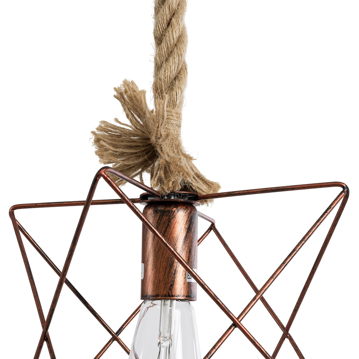 GloboStar® KAZEMI 02019 Μοντέρνο Κρεμαστό Φωτιστικό Οροφής Μονόφωτο 1 x E27 AC220-240V IP20 - Μ18 x Π18 x Υ17cm - Χάλκινο Μεταλλικό με Μπεζ Σχοινί Πλέγμα - 5 Χρόνια Εγγύηση - ledmania.gr