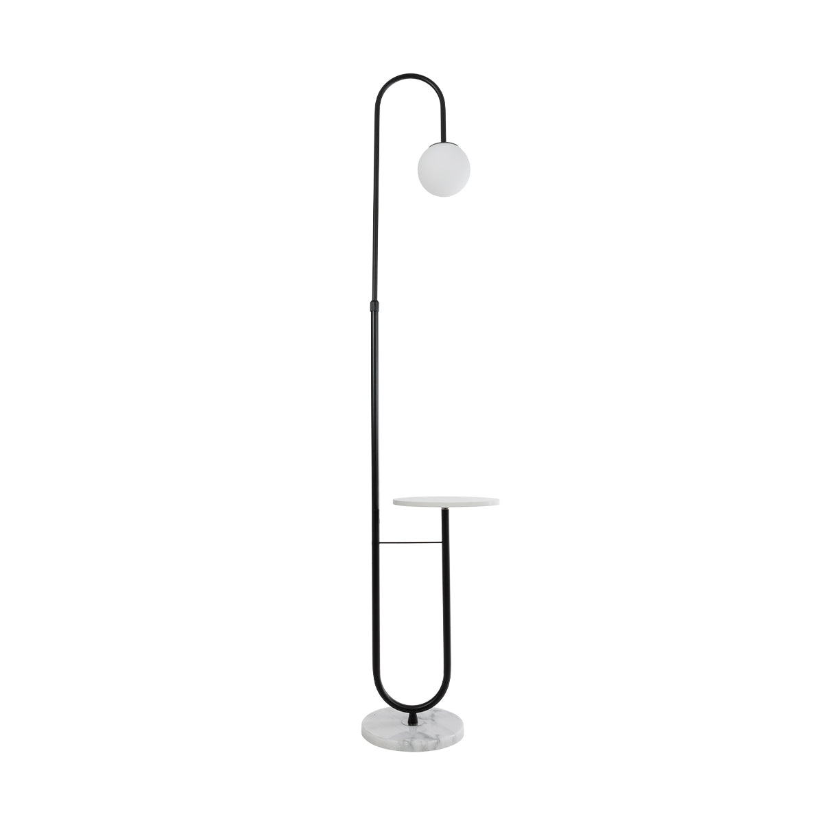GloboStar® CORDELIA 02026 Μοντέρνο Επιδαπέδιο Φωτιστικό Τραπεζάκι Μονόφωτο 1 x E27 AC220-240V IP20 - Μ30 x Π38 x Υ180cm - Μαύρο με Λευκό Μεταλλικό & Γυάλινη Γαλακτερή Μπάλα - 5 Χρόνια Εγγύηση - ledmania.gr